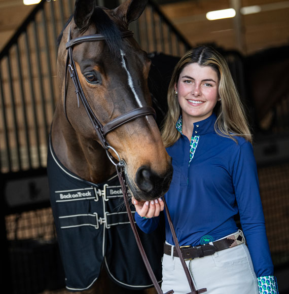 Baylee in Green is the New Blue Show Shirt 
with Azur