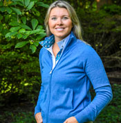 Emily in Blue Cardigan Sweater